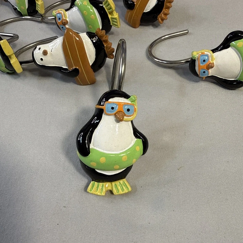 Vintage Target Penguin Party Shower Curtain Hooks Rings Resin Set of 10